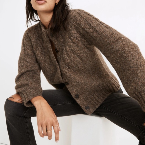 Madewell Sweaters - Madewell Harwood Cableknit Mockneck Cardigan Sweater in Heather Otter Sz Small